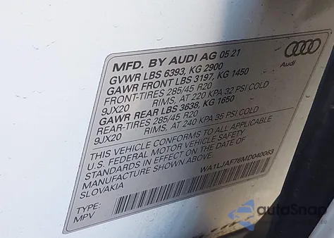 2021 Audi Q7 Premium Plus 45 Tfsi Quattro Tiptronic from USA, damaged, VIN WA1LJAF76MD040063